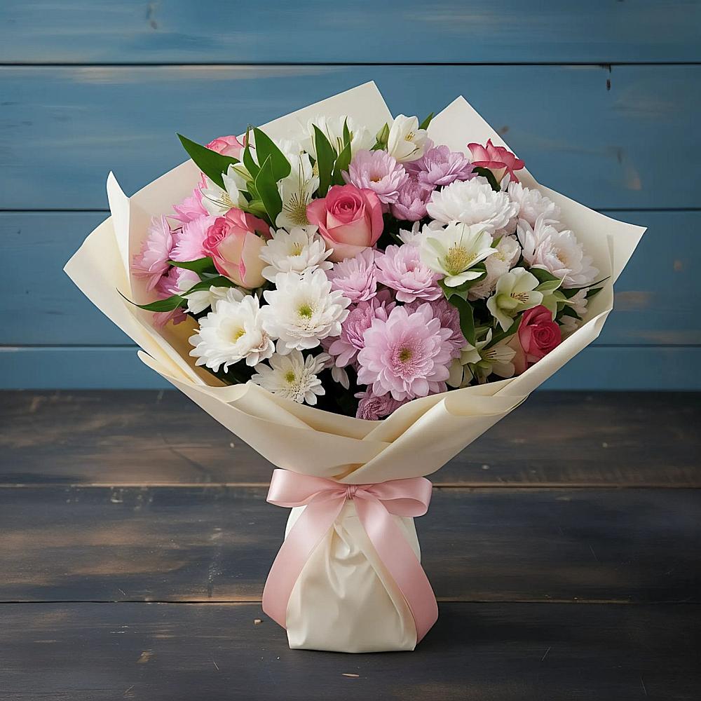 Букет цветов из: Хризантемы, Альстромерии и Розы в Мирном Республика Крым